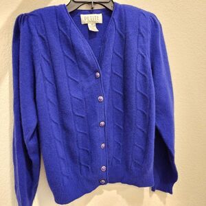Vintage Petite Sophisticate Blue Purple  Cardigan 70% Wool 20% Angora Woman Sz M